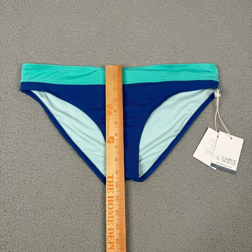 Carve Designs Bikini Bottom Womens L Blue Teal Colorblock UPF Classic Rise NWT
